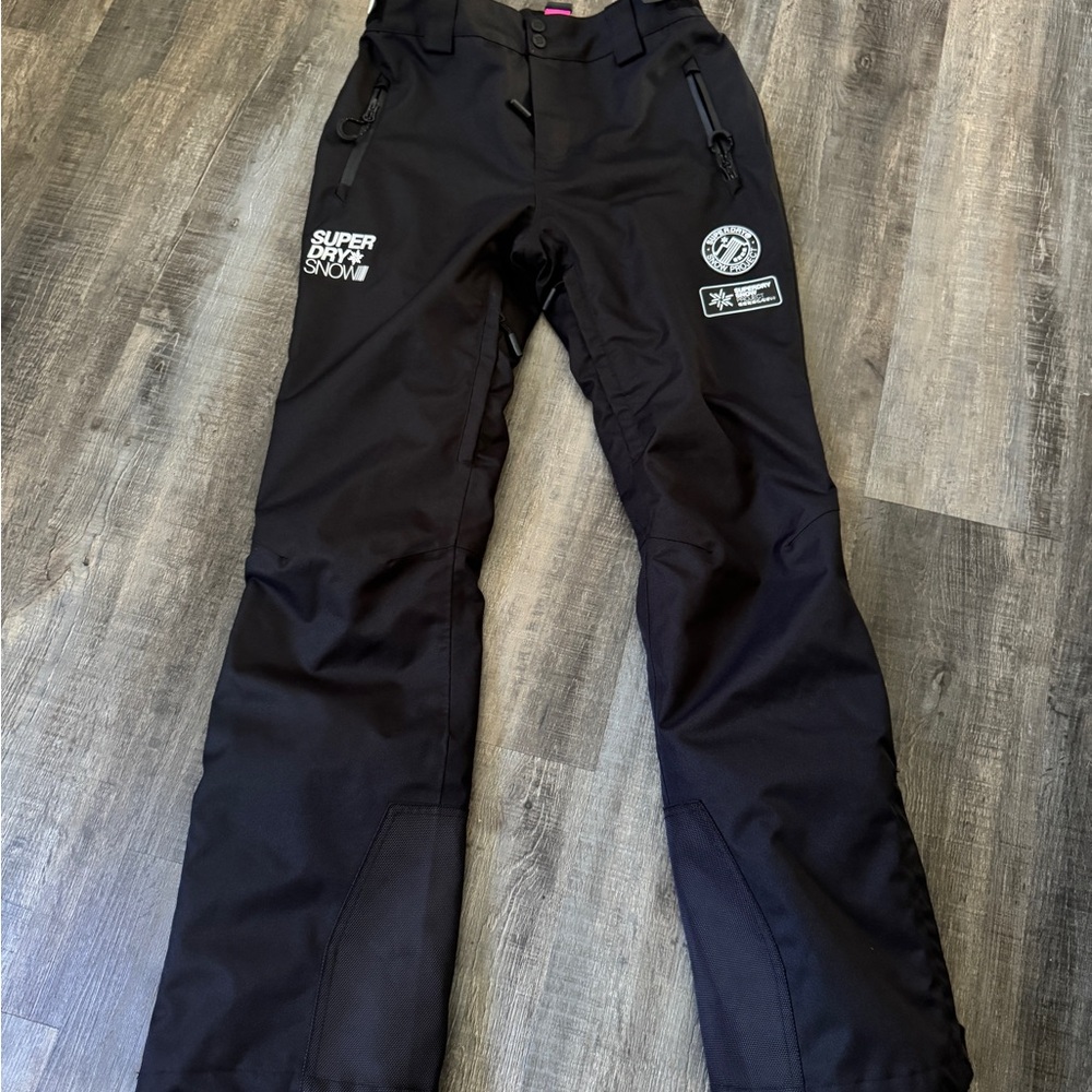 Superdry Black Snow Ski Pants with White Logo Details size S